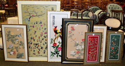 Lot 1050 - Four Chinese silkwork pictures and three Chinese watercolours (7)