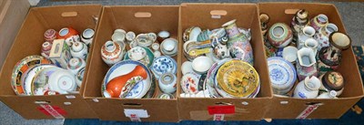 Lot 1090 - Four boxes of modern Chinese and other Oriental decorative vases, plates, bowls, ginger jars,...