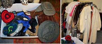 Lot 1122 - Assorted costume and accessories including faux fur jackets and coats, wedding dresses, day dresses