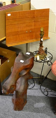 Lot 1152 - A driftwood bust of a horse, 1950's music stand, wrought metal plant stand and a columnar table...