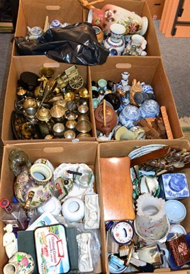 Lot 1159 - Seven boxes of 19th century and later ceramics and glass including Victorian painted glass...