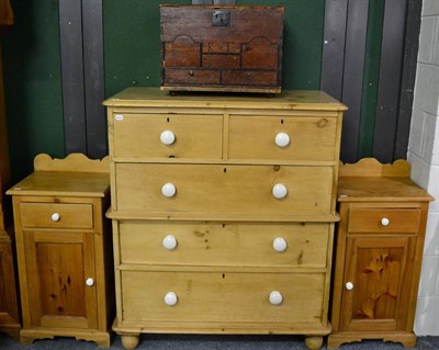 Lot 1187 - A Victorian pine four height chest of drawers together with a pair of later pine bedside...