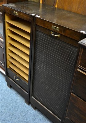 Lot 1222 - A pair of 1920s oak tambour fronted office cabinets