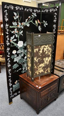 Lot 1231 - A modern Chinese bedside cupboard together with a modern Japanese three fold screen (2)