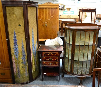 Lot 1235 - A mahogany and canvas corner robe together with a Chinoiserie bedside chest of drawers and a...