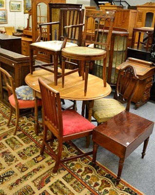 Lot 1237 - An oak gateleg table, six various chairs and a 19th century mahogany commode