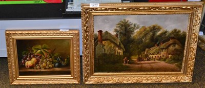 Lot 1245 - Still life of fruit oil on board together with a rural scene, oil on canvas