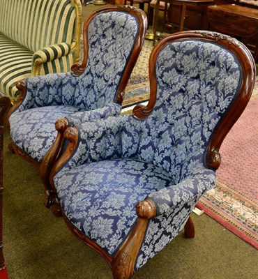 Lot 1247 - A pair of reproduction mahogany framed button back armchairs