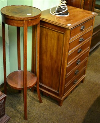 Lot 1285 - A mahogany six drawer music cabinet together with an Edwardian inlaid mahogany plant stand and...