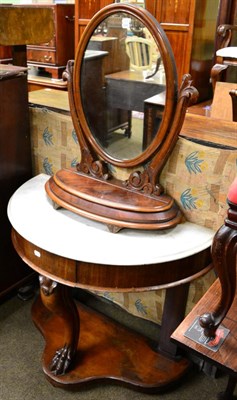 Lot 1301 - A group of Victorian furniture comprising a set of four balloon back dining chairs, a toilet mirror