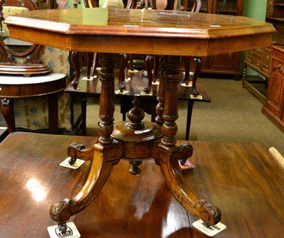 Lot 1310 - A 19th century inlaid quarter veneered burr walnut octagonal centre table, raised on four...