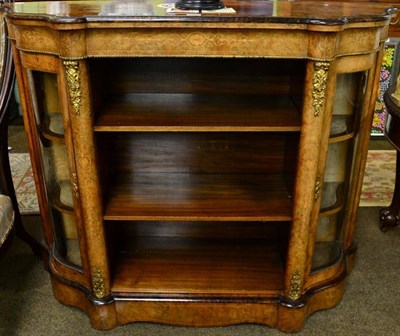 Lot 1328 - A Victorian gilt metal mounted inlaid walnut credenza, the central open adjustable shelves...