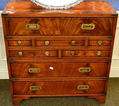 Lot 1339 - A good quality reproduction mahogany campaign secretaire chest, brass mounted and oak lined,...