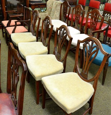 Lot 1346 - A set of four mahogany Hepplewhite style dining chairs and a pair of Edwardian armchairs