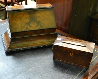 Lot 1401 - A 19th century mahogany desk top box together with a sarcophagus form tea caddy of similar date