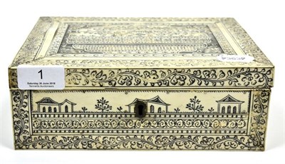 Lot 1 - A 19th century Indian vizagapatam carved ivory box  Provenance: By repute, presented by...