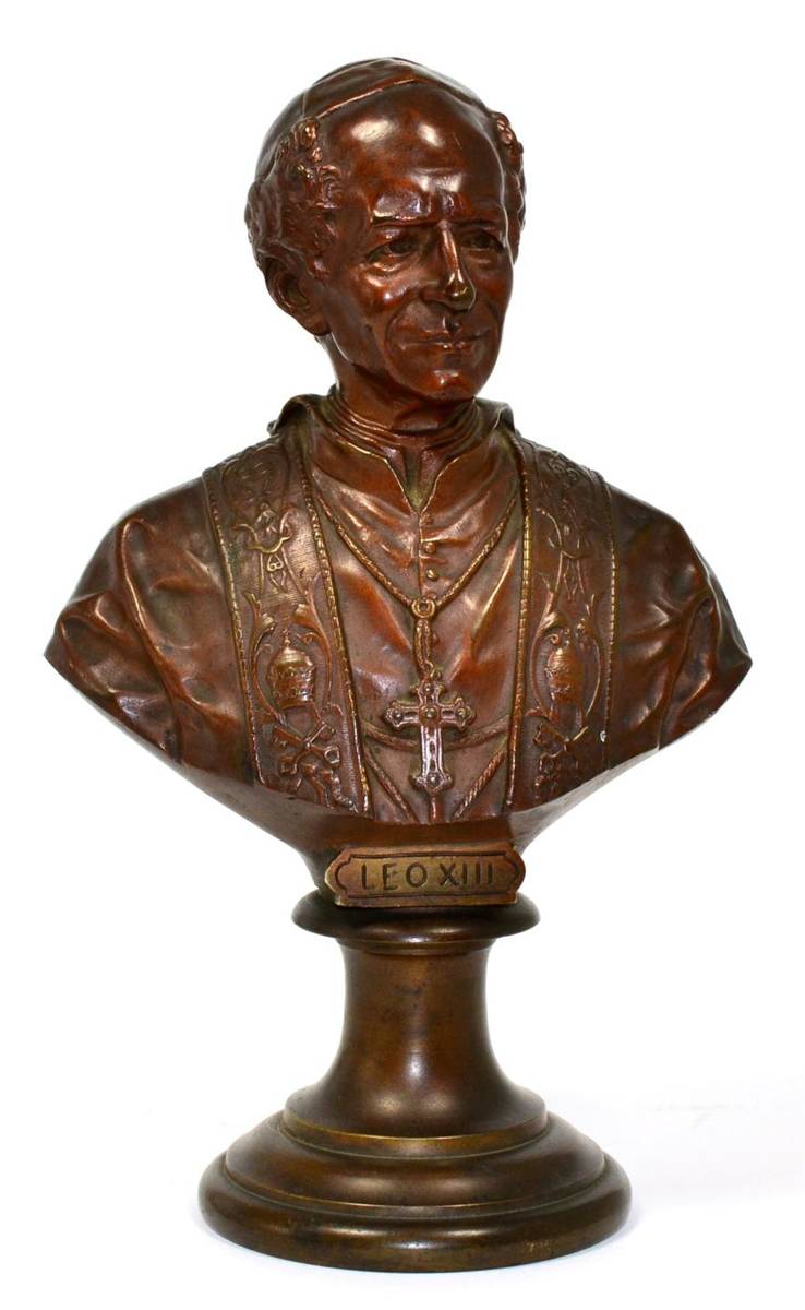Lot 4 - Aristide Onesime Croisy (1840-1899) Pope Leo XIII, bronze bust, bearing signature, on socle...