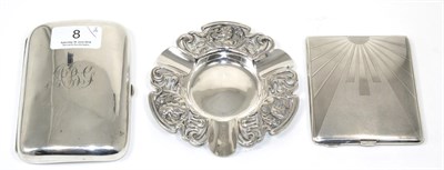 Lot 8 - An Art Nouveau pierced silver ashtray, Chester; silver cigarette case; and another (3)