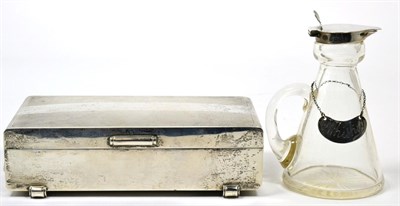 Lot 17 - A silver whisky tot with a silver 'Whiskey' label and a silver cigarette case