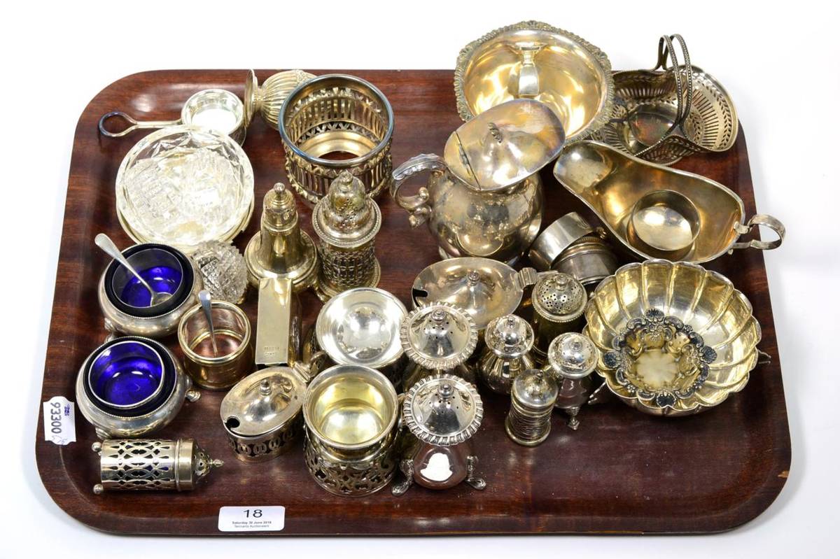 Lot 18 - ~ A quantity of American and English silver and silver plated condiments including pepperettes,...