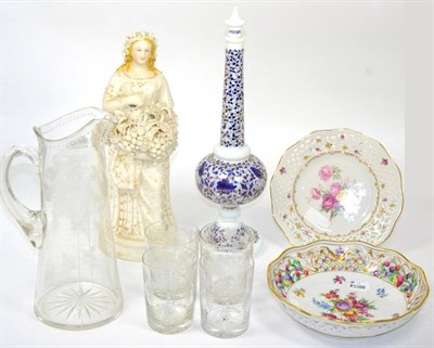 Lot 37 - ~ An Edwardian lemonade jug and four matching tumblers, together with a Parian figure, a...