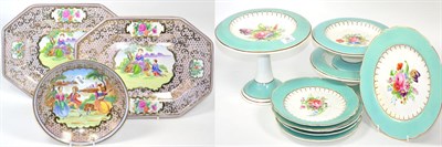 Lot 39 - ~ A Victorian Staffordshire floral decorated part dessert service, together with a pair of...