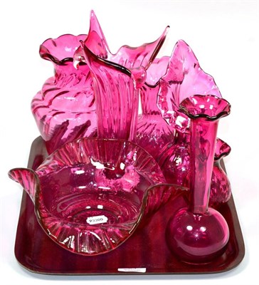 Lot 64 - ~ Cranberry glass including basket, vase etc