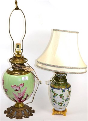 Lot 79 - ~ A Chinese cloisonne baluster lamp and another glass example (2)