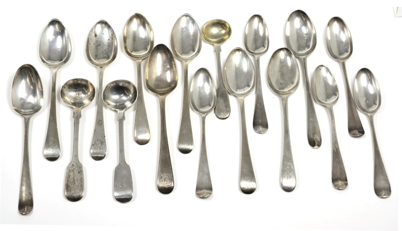 Lot 83 - A group of 18th Century and later silver Hanovarian and Old English pattern teaspoons; together...