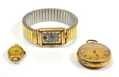 Lot 87 - A gents Bulova 14K gold filled wristwatch; a lady's fob watch with case stamped 9K; and a...