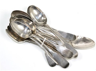 Lot 105 - A group of approximately twenty 19th Century silver fiddle pattern teaspoons, various dates and...