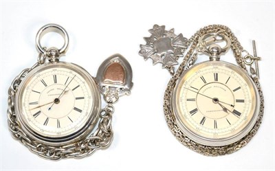 Lot 111 - Two silver chronograph pocket watches, signed J.Harris & Sons, London & Manchester and...