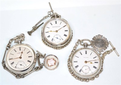 Lot 112 - Three silver open faced pocket watches, two signed Waltham, Mass and Collingwood & Son...