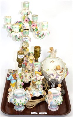 Lot 143 - ~ A group of Dresden including a candelabra, etc
