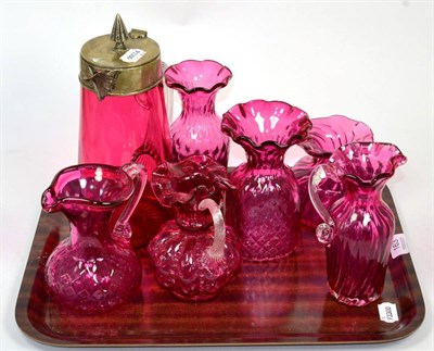Lot 163 - ~ A group of Victorian cranberry glass including a jug etc