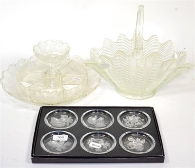 Lot 166 - ~ A set of six Val St. Lambert glass dishes, a glass basket and glass Hors D'oeuvers set