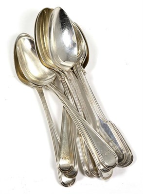Lot 169 - ~ A set of six silver fiddle and thread pattern teaspoons, London 1854; and a matched set of...