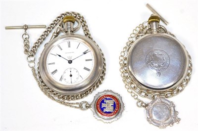 Lot 180 - A silver open faced pocket watch, signed Waterbury Watch Co, case with Birmingham hallmark...