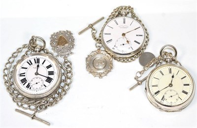 Lot 181 - Three silver open faced pocket watches, signed Joseph Johnson, Church Street, Liverpool,...