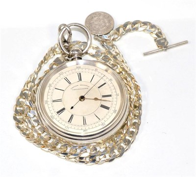 Lot 186 - A silver open faced chronograph pocket watch, signed J Harris & Sons, London & Manchester,...