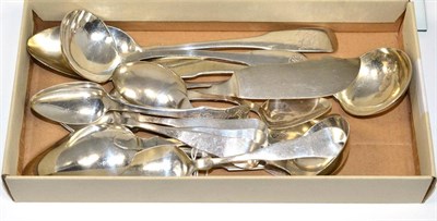 Lot 192 - ~ A group of mostly 19th century Canadian and American silver spoons and a butter knife, makers...