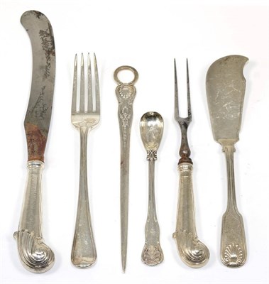 Lot 205 - ~ A group of 18th and 19th Century silver flatware, comprising: an early 18th century pistol...