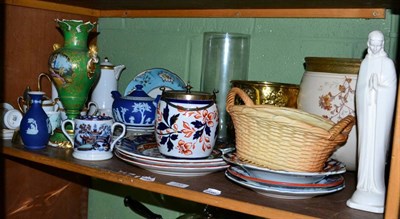 Lot 233 - ~ Royal Worcester blush ivory basket; painted porcelain twin-handled vase; various Imari wares; tea