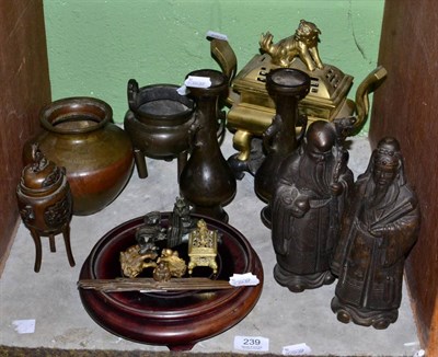 Lot 239 - A quantity of Oriental bronze items including a pair of figures of sages, various vases and...