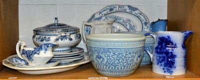 Lot 249 - ~ Pair of Chinese blue and white jardinieres, together with a group of fleu blue and blue and white