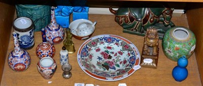 Lot 256 - A group of 19th century and later oriental items including Japanese Imari bottle vases, Chinese...