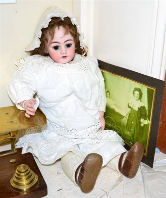 Lot 273 - Simon and Halbig bisque socket head doll, impressed '12 SH 1039 DEP', with sleeping brown eyes,...