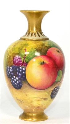 Lot 291 - A Royal Worcester fruit painted miniature vase, signed ?? (a.f.)