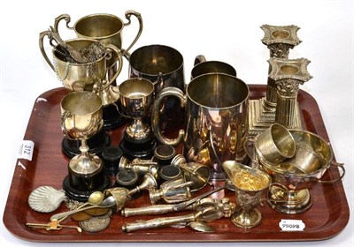 Lot 312 - Group of silver and silver plate including napkin rings, twin-handled footed bowls,...