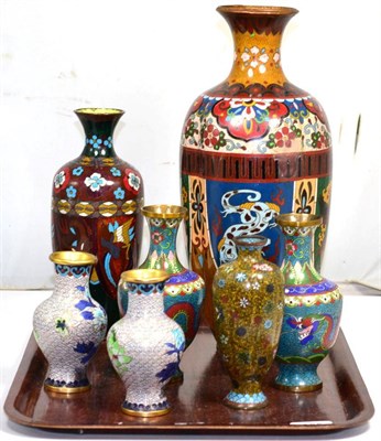 Lot 325 - Seven various cloisonne vases